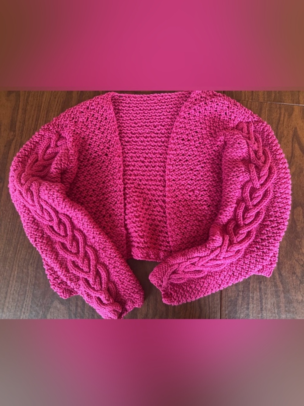 "HANDMADE!" Crochet Pink Cable Halter Cardigan Open-Front Sweater - Small